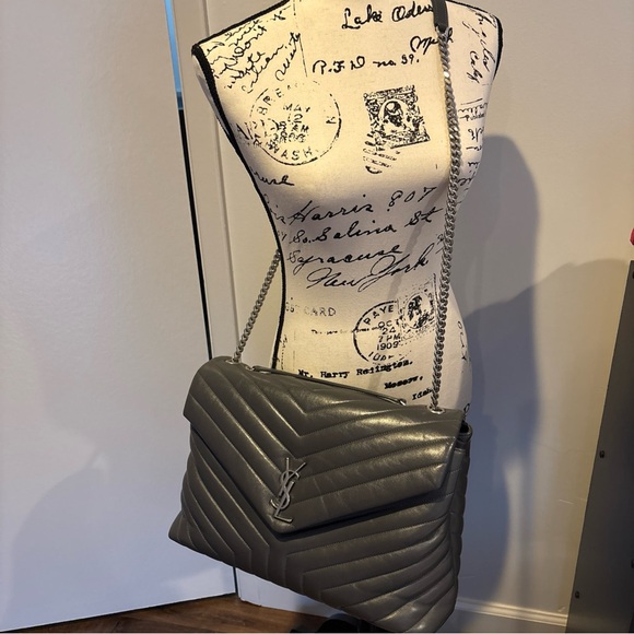 Yves Saint Laurent Metallic Gray Chevron Shoulder Bag - Picture 2 of 16